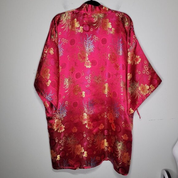 Solz Squirrel Vintage Chinese Satin Kimono One Size Pink Embroidered floral - Picture 12 of 14